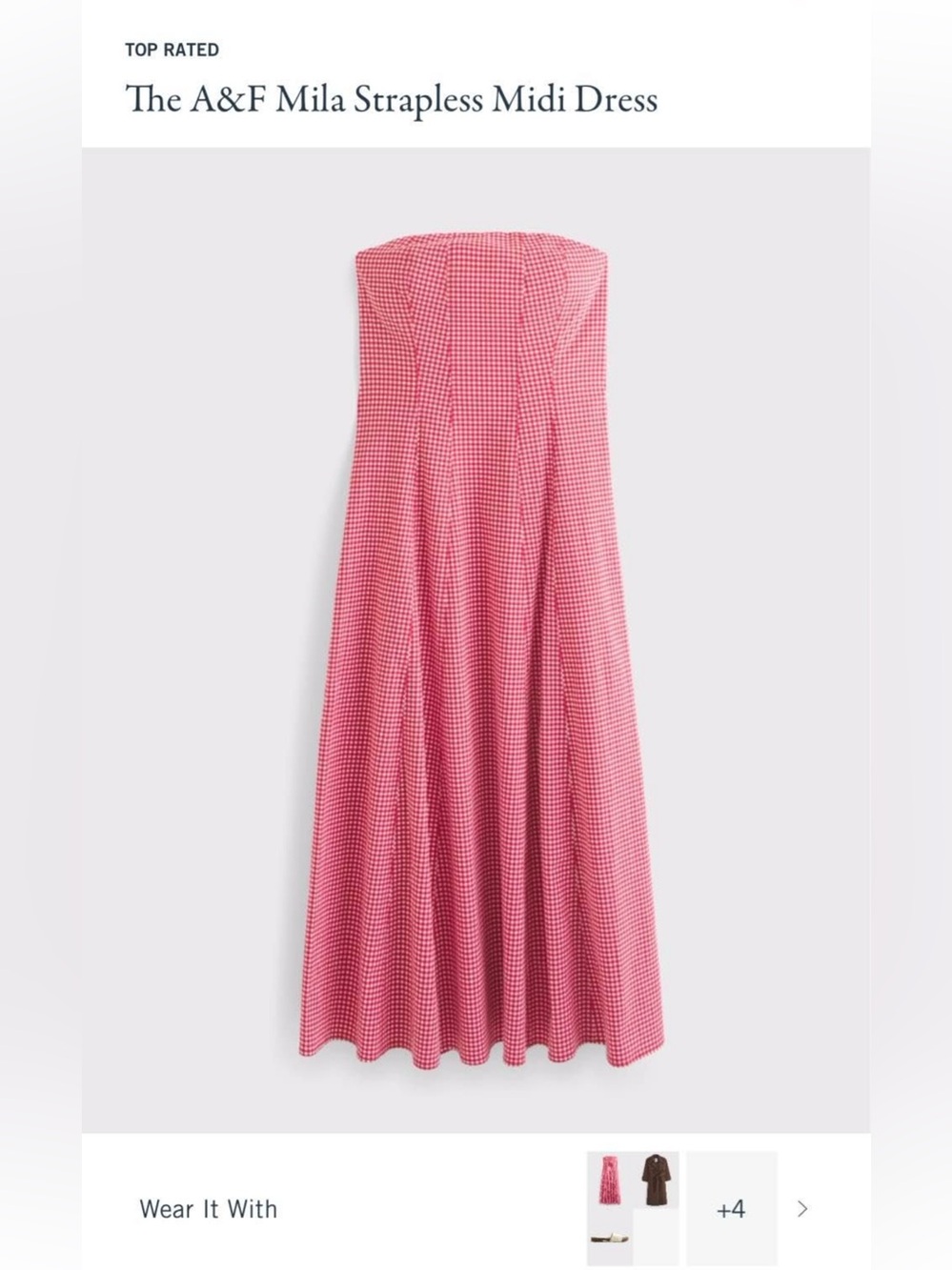 Abercrombie & Fitch Strapless Pink Gingham Midi Dress